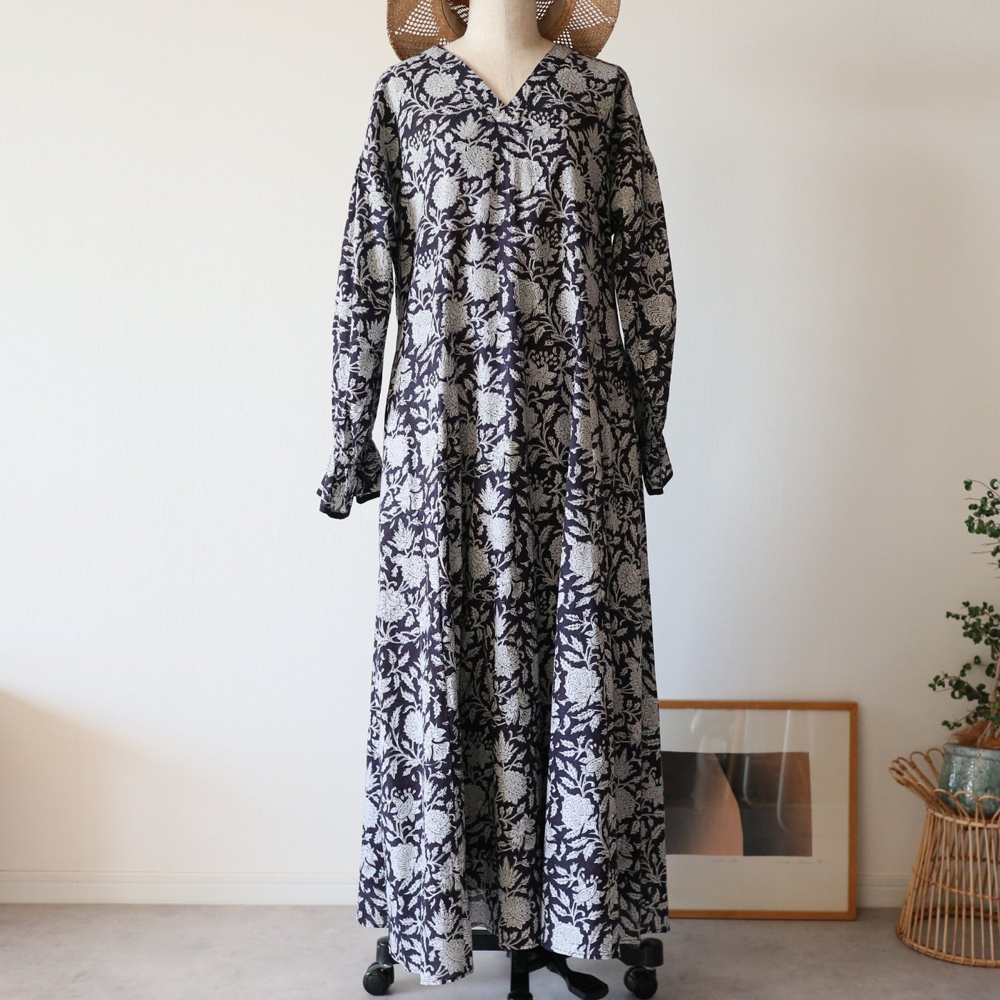 block print dress【deep navy】
