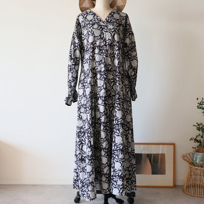 block print dress【deep navy】