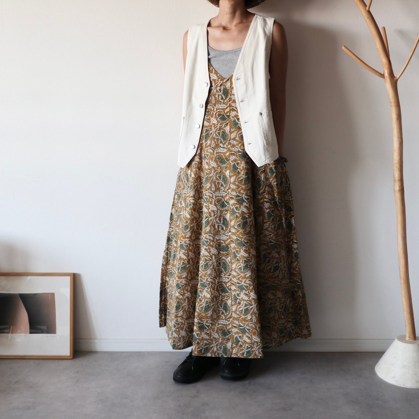 《受注》裾ゆれフレアキャミワンピース【mustard brown】
