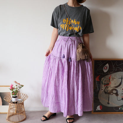 【受注】しなやかボリュームのティアードスカート -purple stripe-