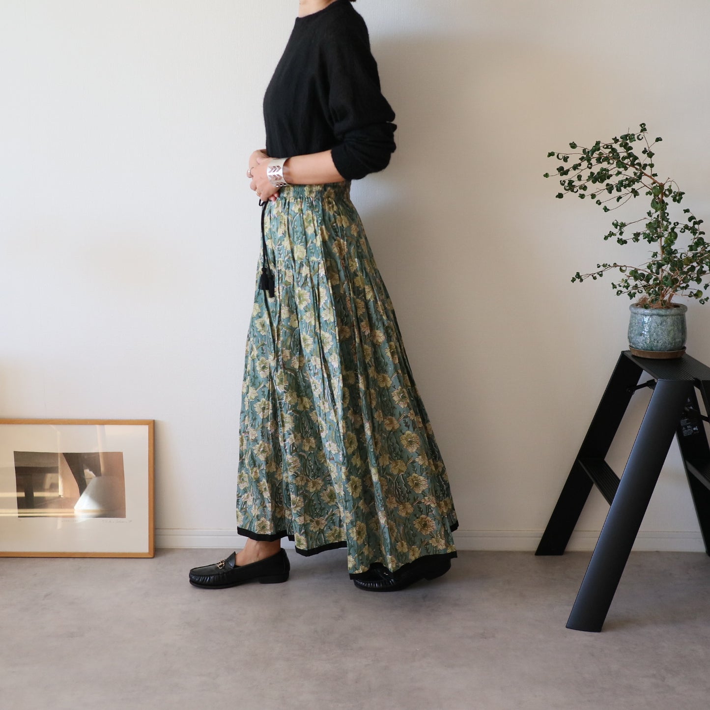 しなやかボリュームのティアードスカート -light green-