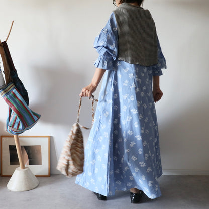 《basic size》すっきりシルエットの裾揺れフレアワンピース【blue】