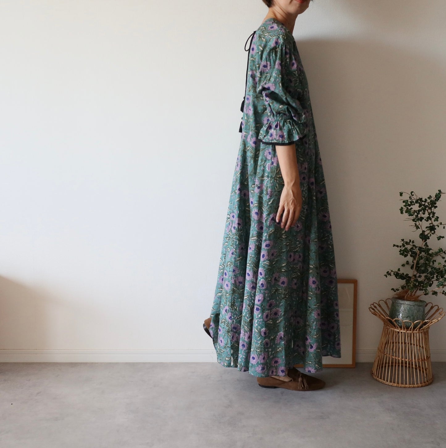 block print dress【green】