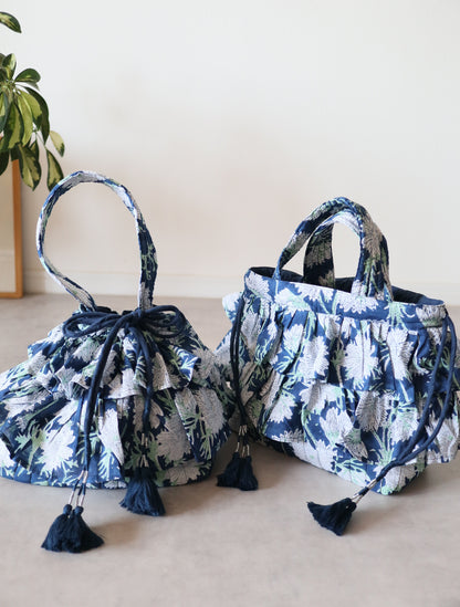 《即納》軽やかフリルの2wayキルトbag【navy】