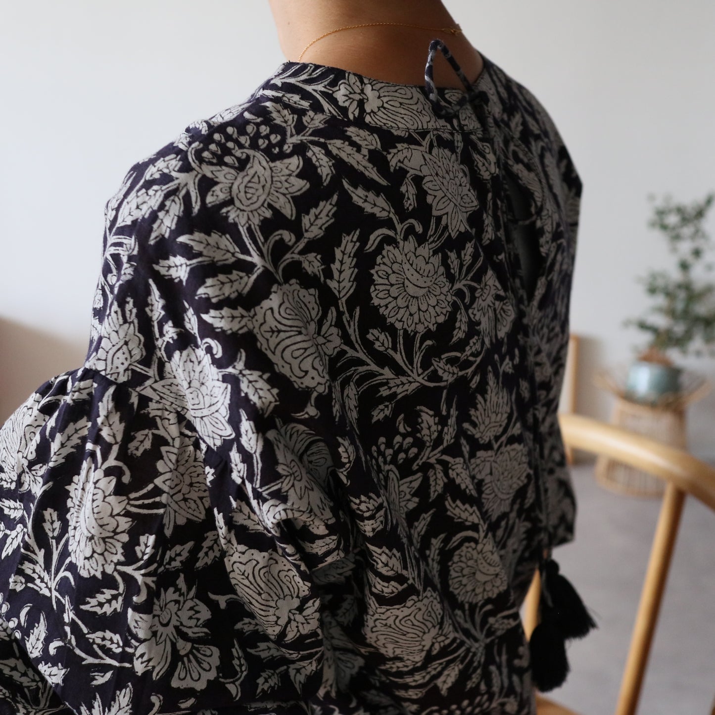 block print dress【deep navy】