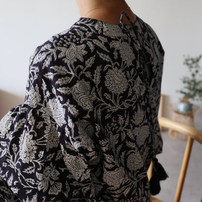 block print dress【deep navy】