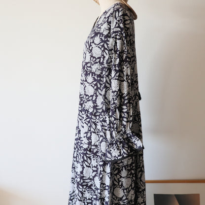 block print dress【deep navy】