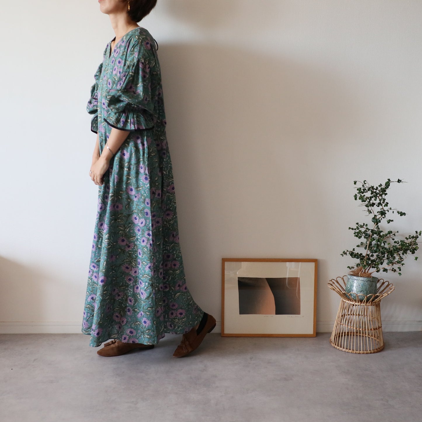 block print dress【green】