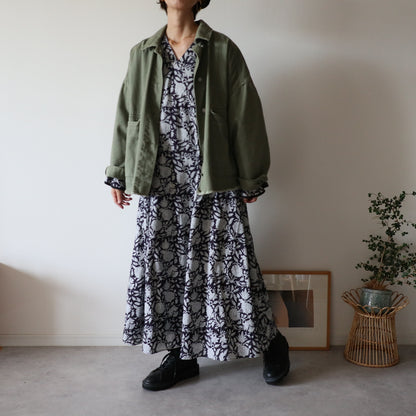 block print dress【deep navy】