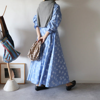 《basic size》すっきりシルエットの裾揺れフレアワンピース【blue】