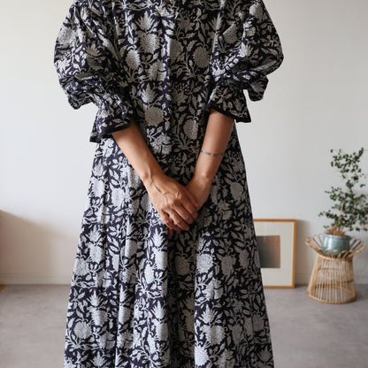 block print dress【deep navy】
