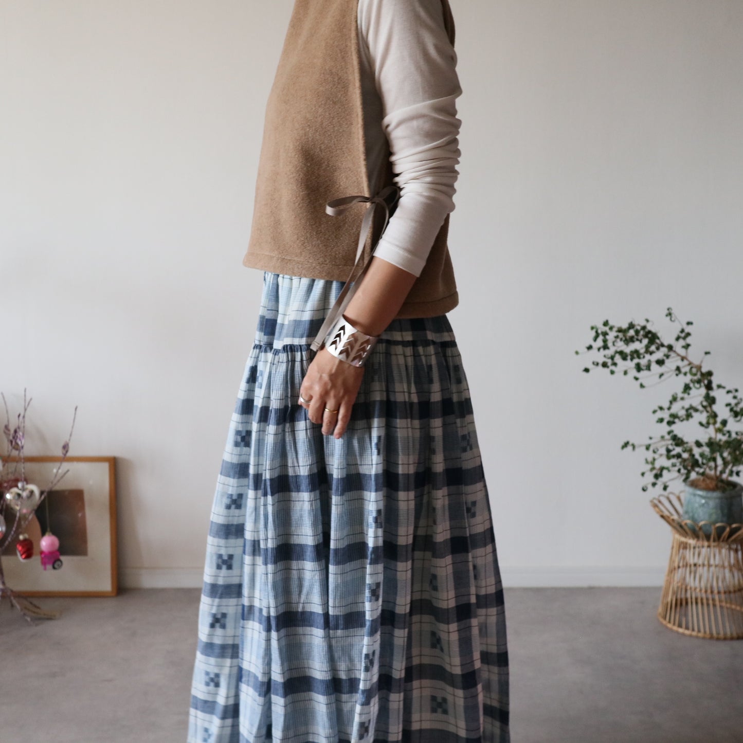 ふんわりあたたか side ribbon vest【camel】