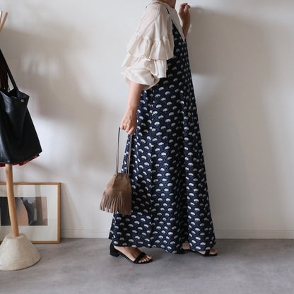 《即納》裾ゆれフレアキャミワンピース【deep navy】