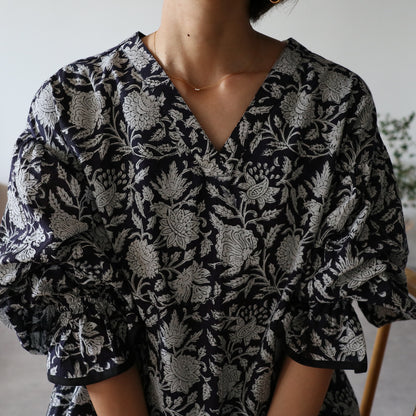 block print dress【deep navy】