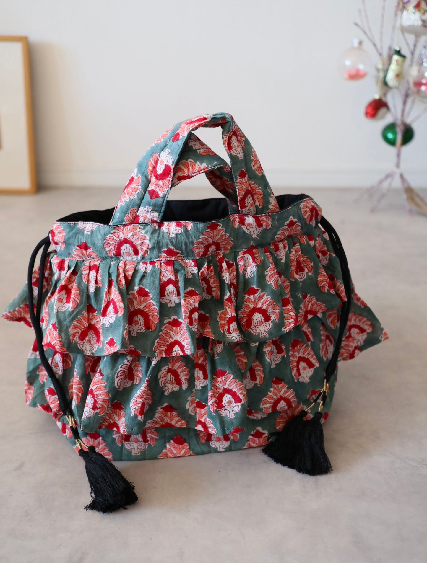 軽やかフリルの3wayキルトbag【green】