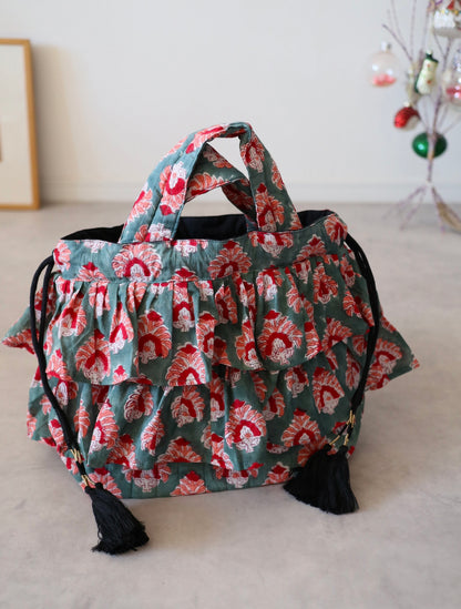 軽やかフリルの3wayキルトbag【green】