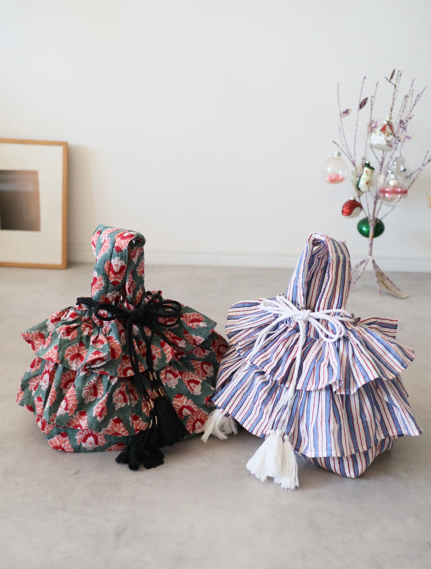 軽やかフリルの3wayキルトbag【blue stripe】