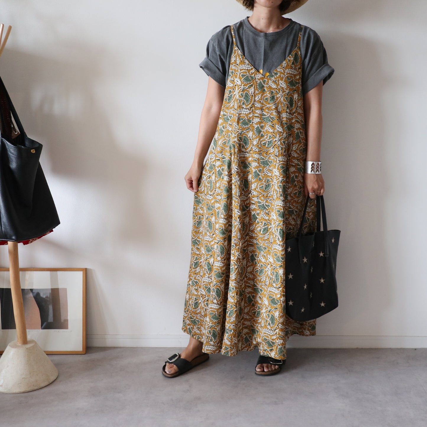 《受注》裾ゆれフレアキャミワンピース【mustard brown】