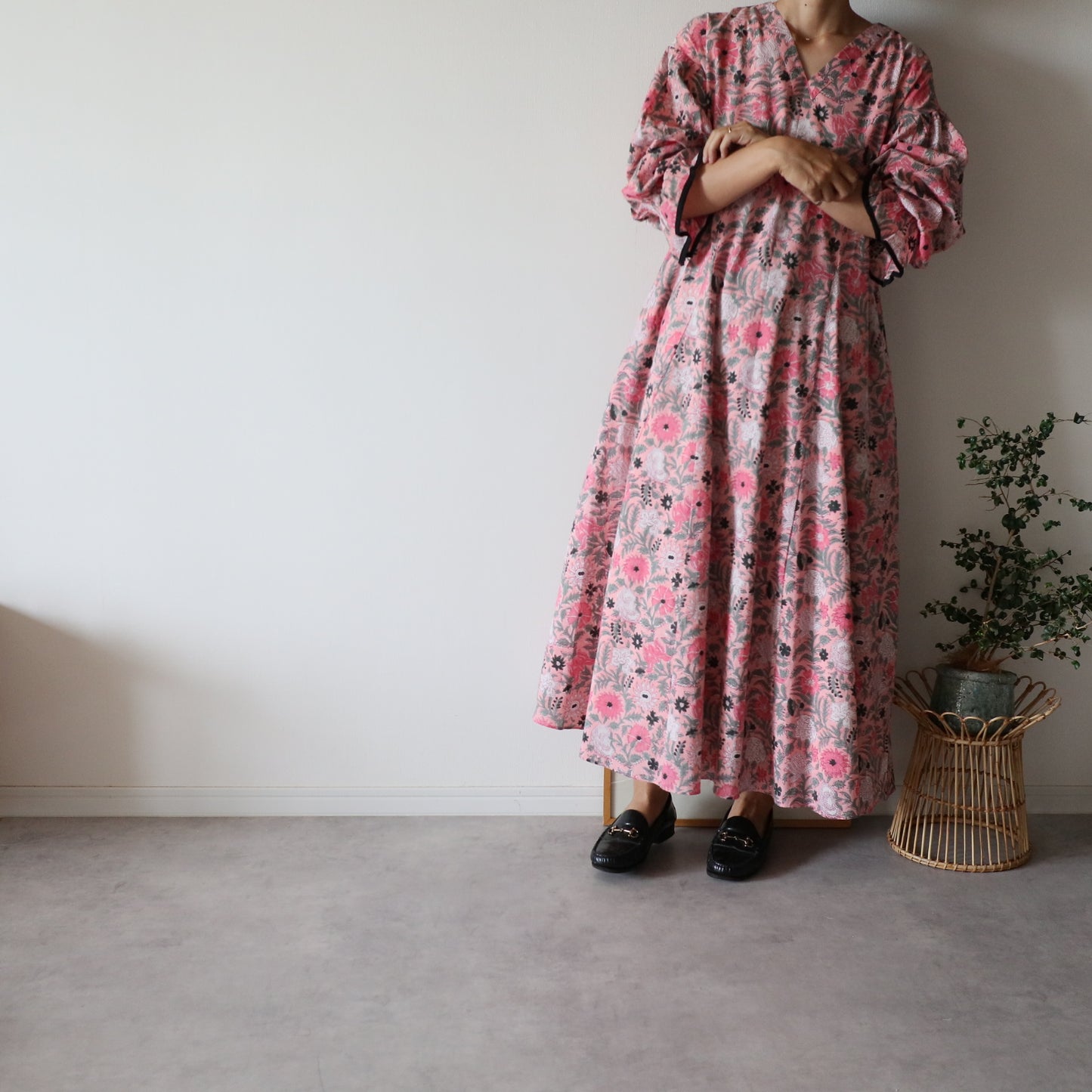 block print dress【pink】