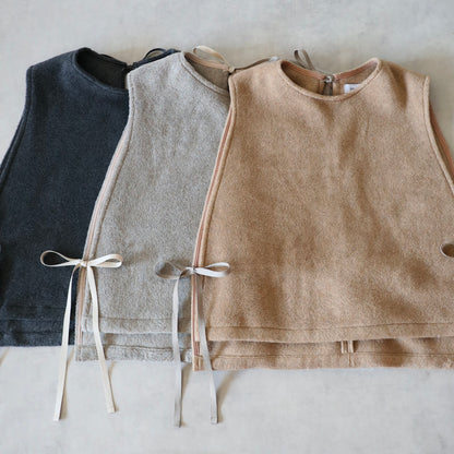 ふんわりあたたか side ribbon vest【moku brown】