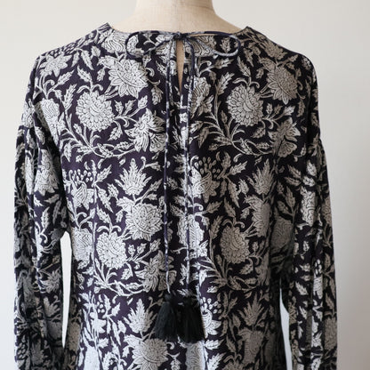 block print dress【deep navy】