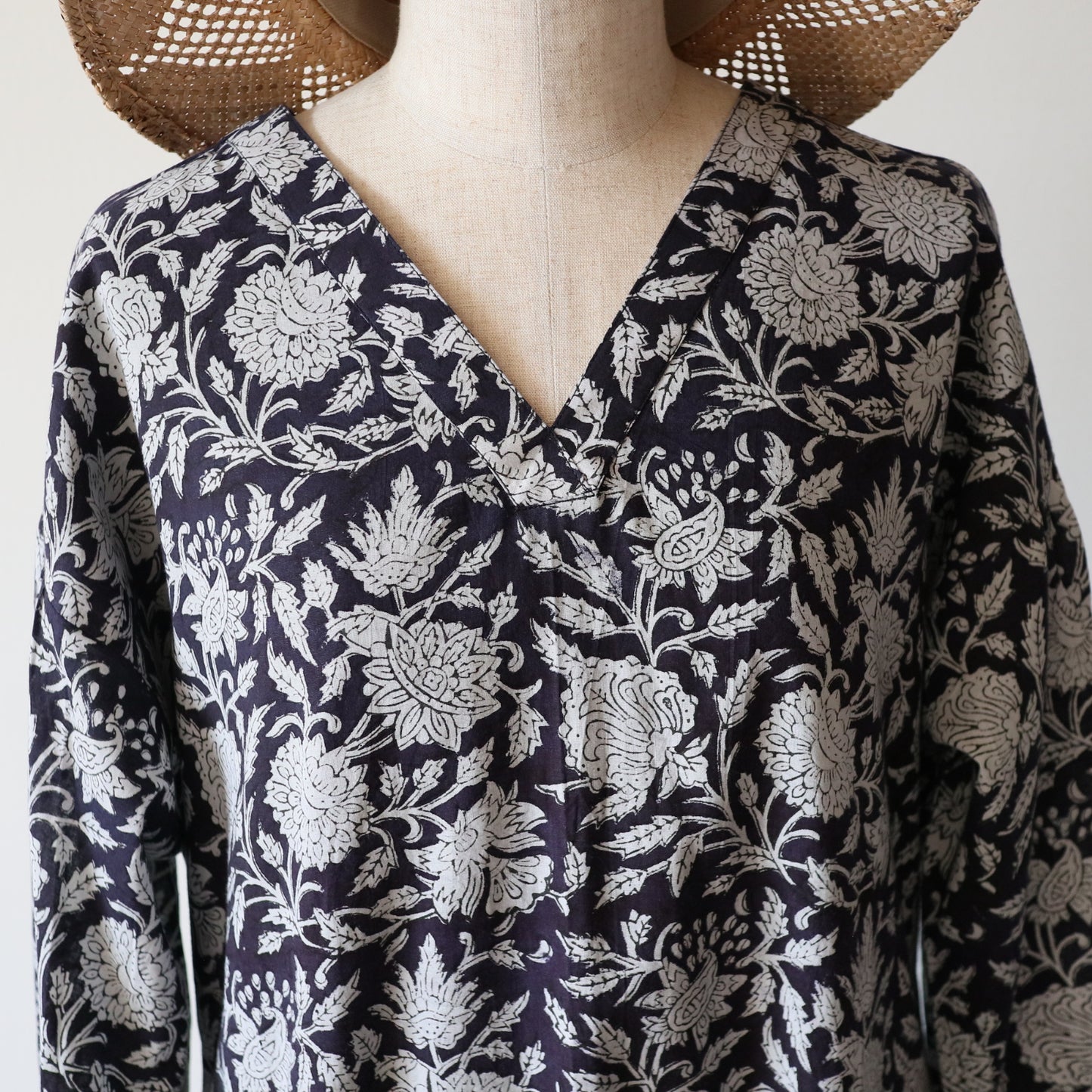 block print dress【deep navy】