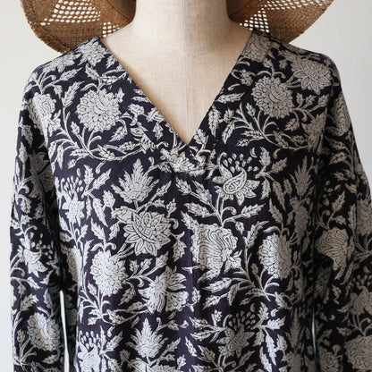 block print dress【deep navy】