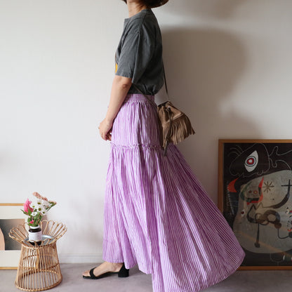 【受注】しなやかボリュームのティアードスカート -purple stripe-