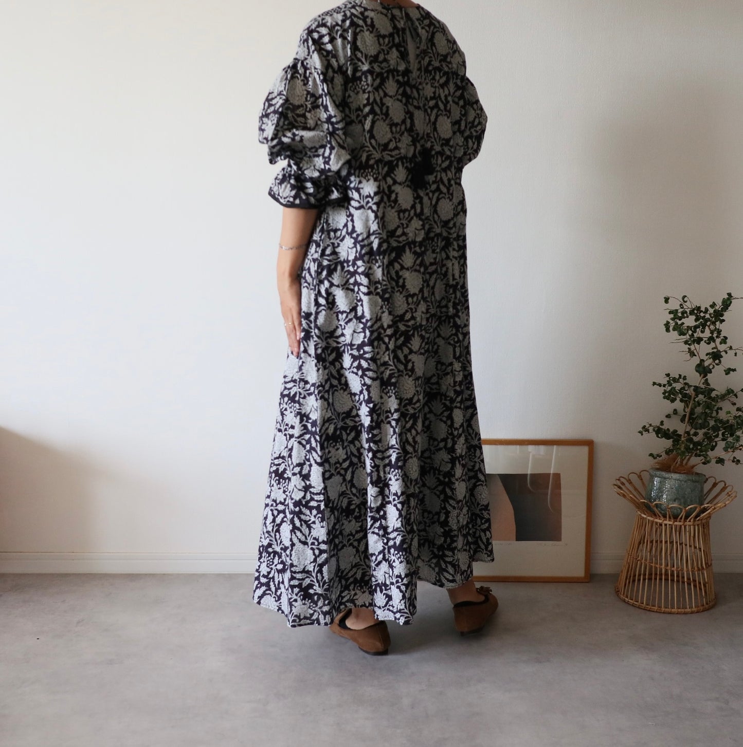 block print dress【deep navy】