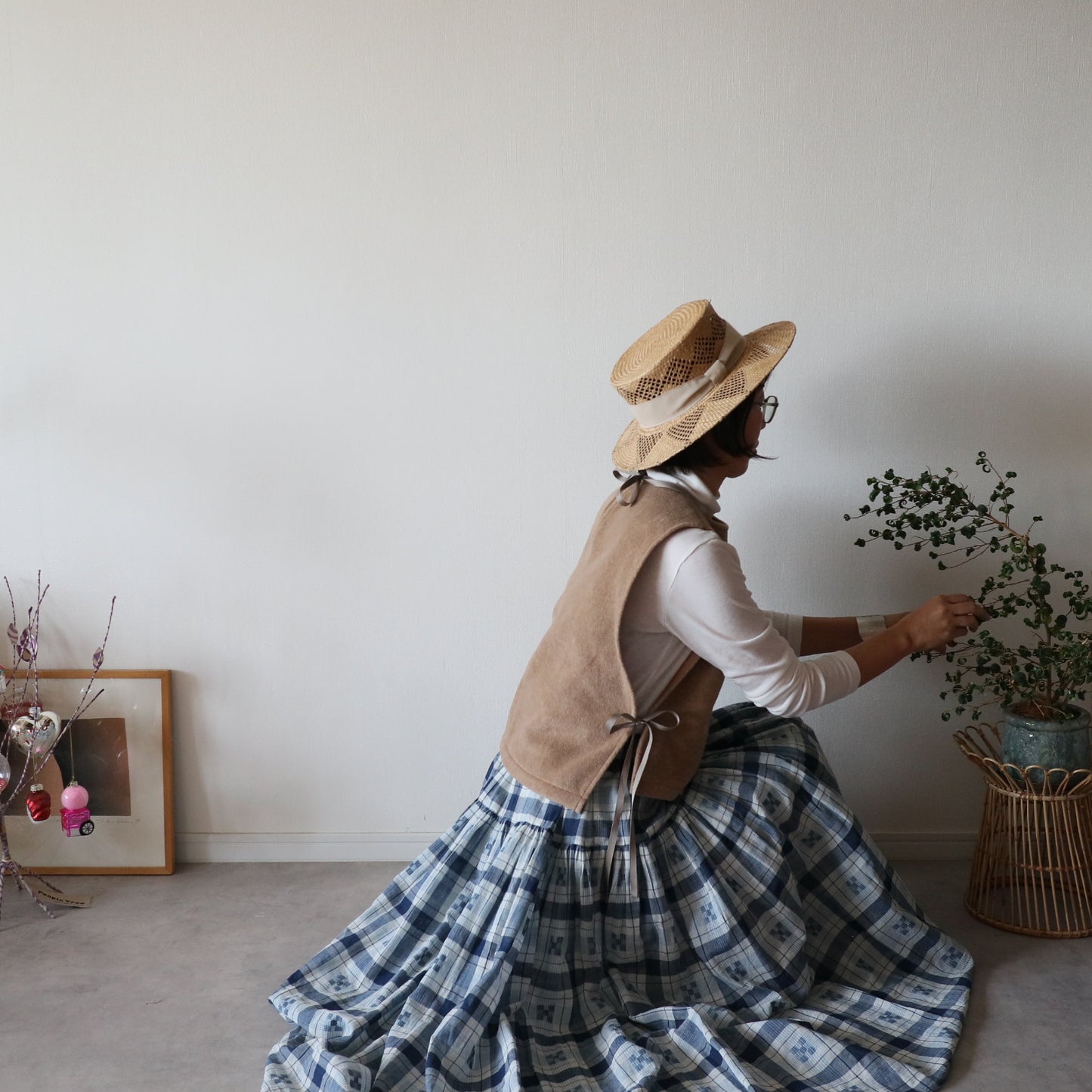 ふんわりあたたか side ribbon vest【camel】