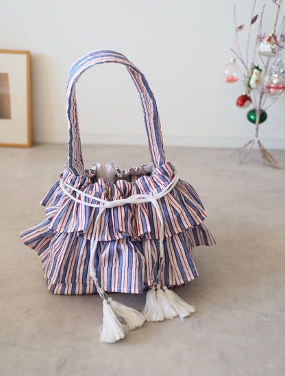 軽やかフリルの3wayキルトbag【blue stripe】