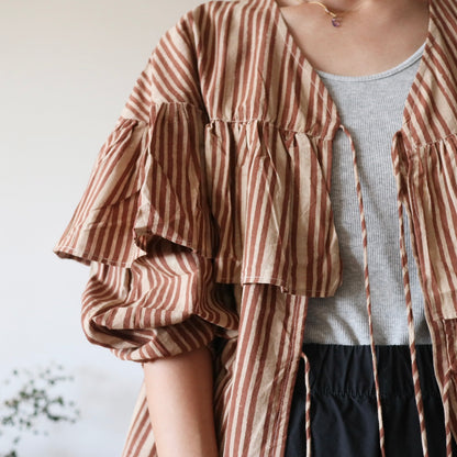 花風フリルの4wayブラウス -brown stripe-