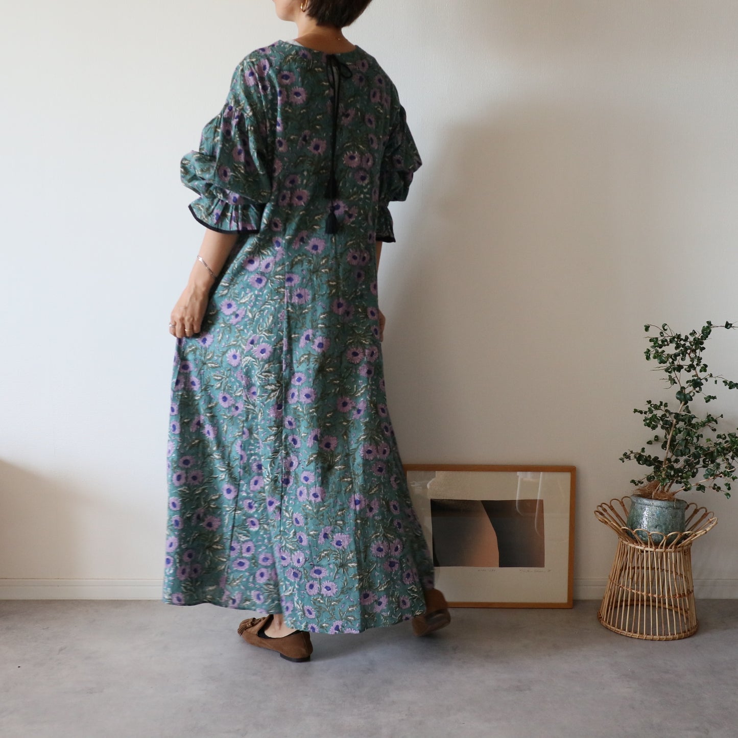 block print dress【green】