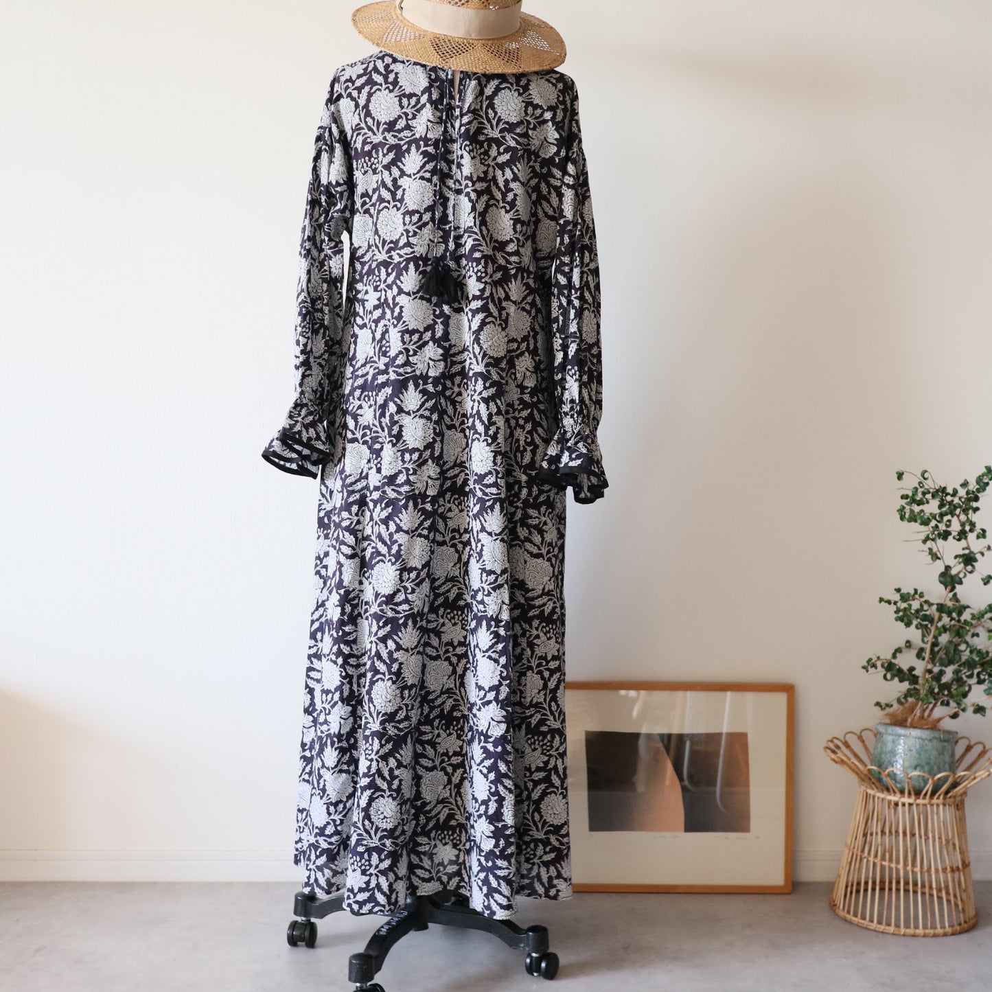 block print dress【deep navy】