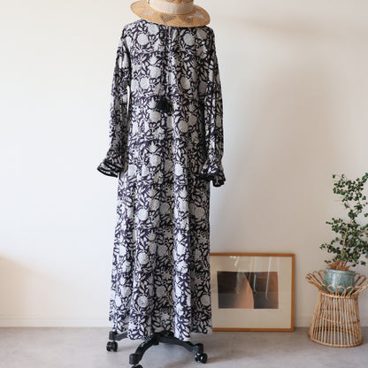 block print dress【deep navy】