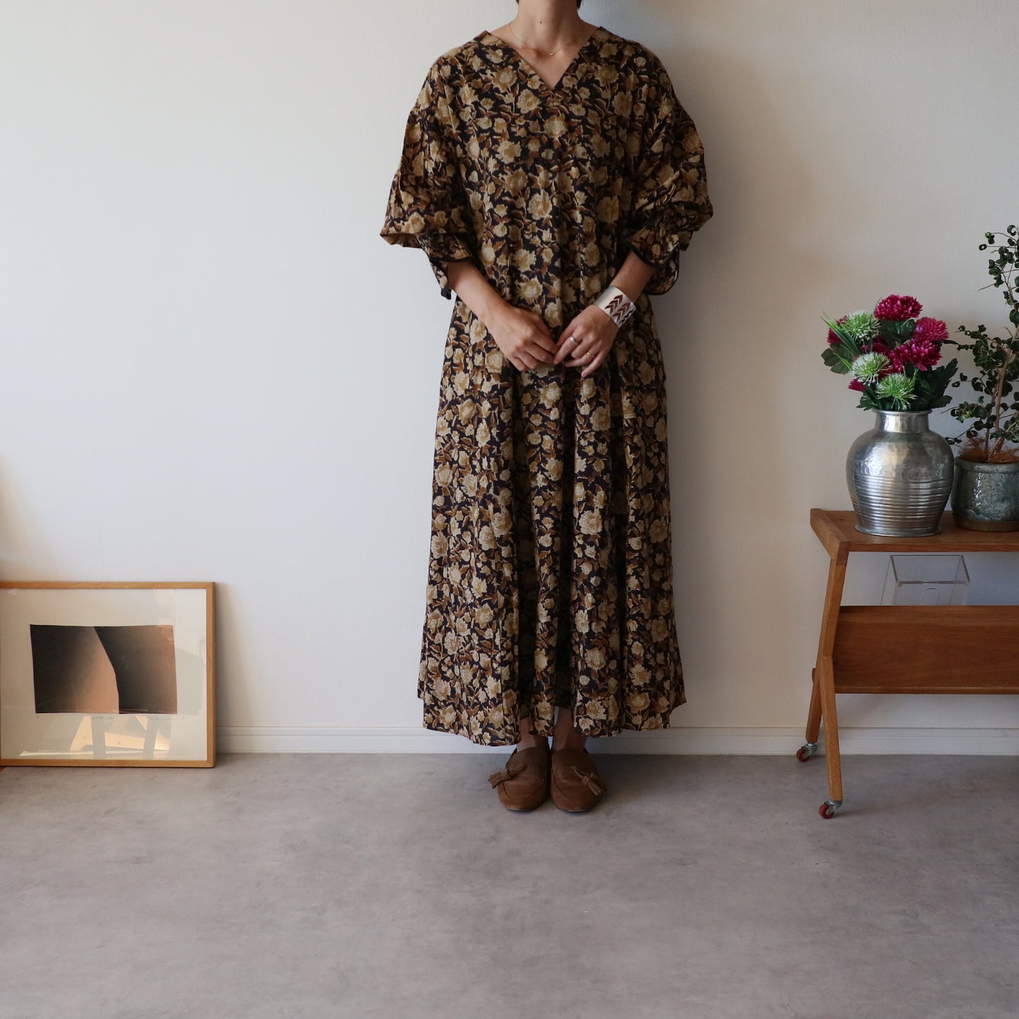 block print dress【brown】