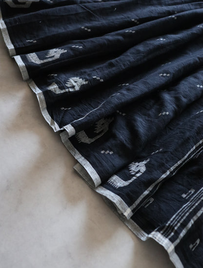 手織りジャムダニ綿の風纏うボリュームスカート【black】