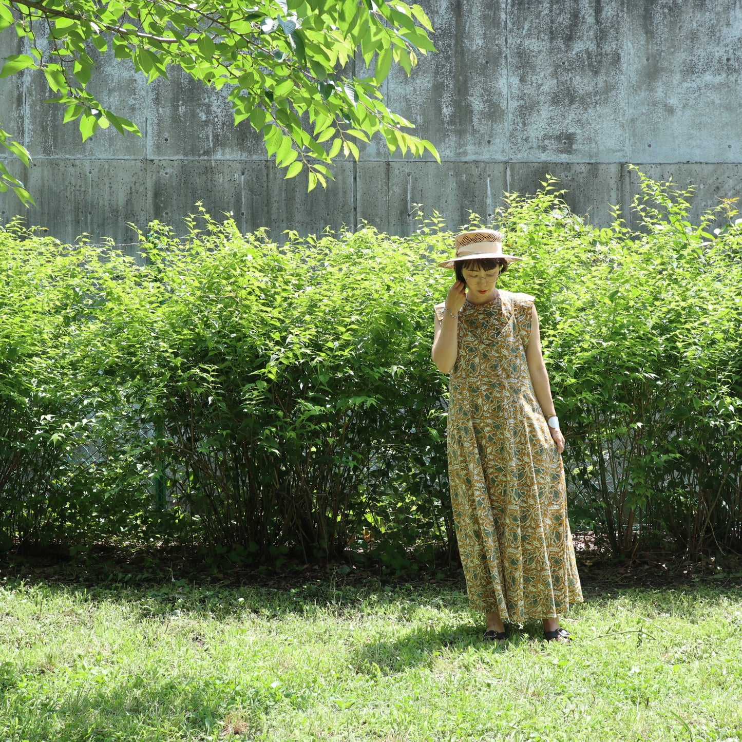 《受注》裾ゆれフレアキャミワンピース【mustard brown】