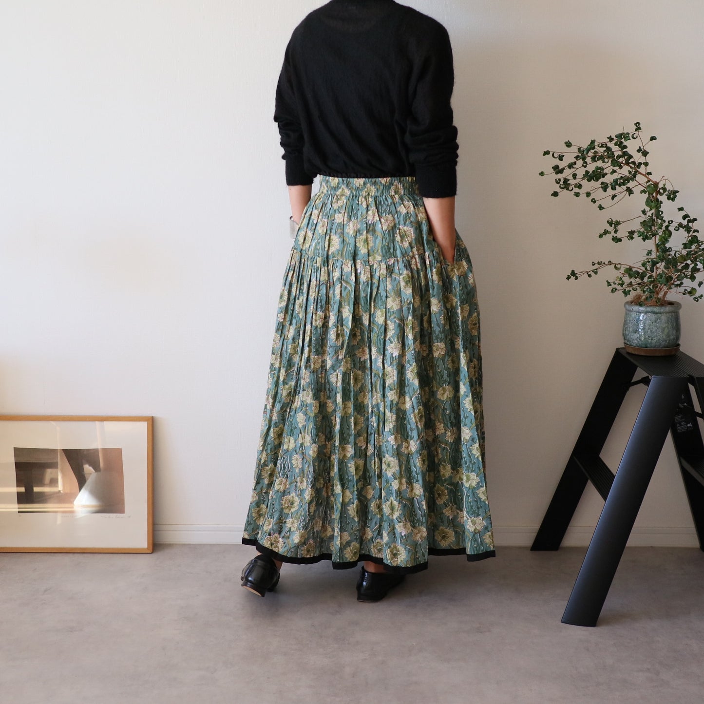 しなやかボリュームのティアードスカート -light green-