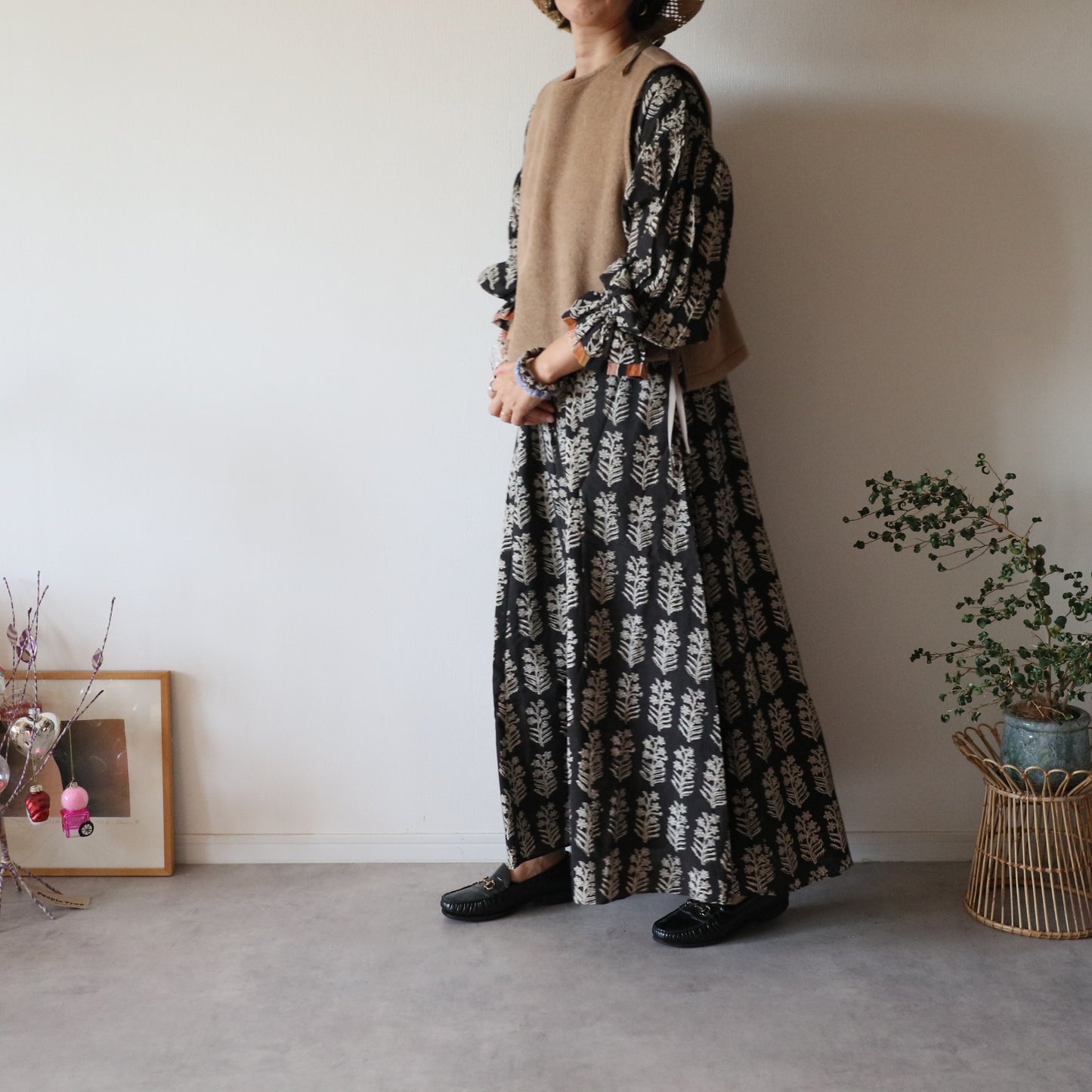 ふんわりあたたか side ribbon vest【camel】