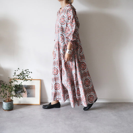 《受注》すっきりシルエットの裾揺れフレアワンピース【traditional orange】