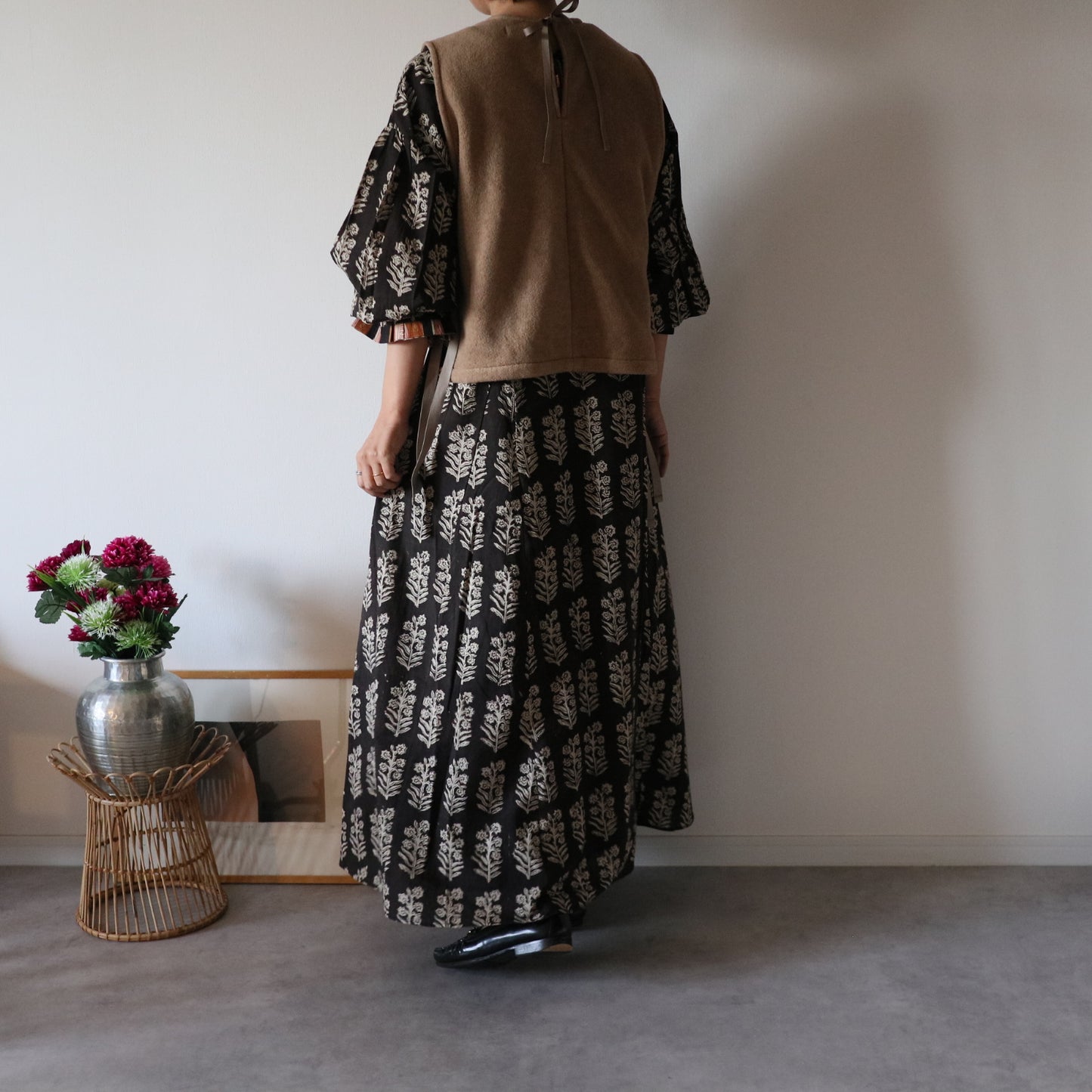 block print dress【ink black】