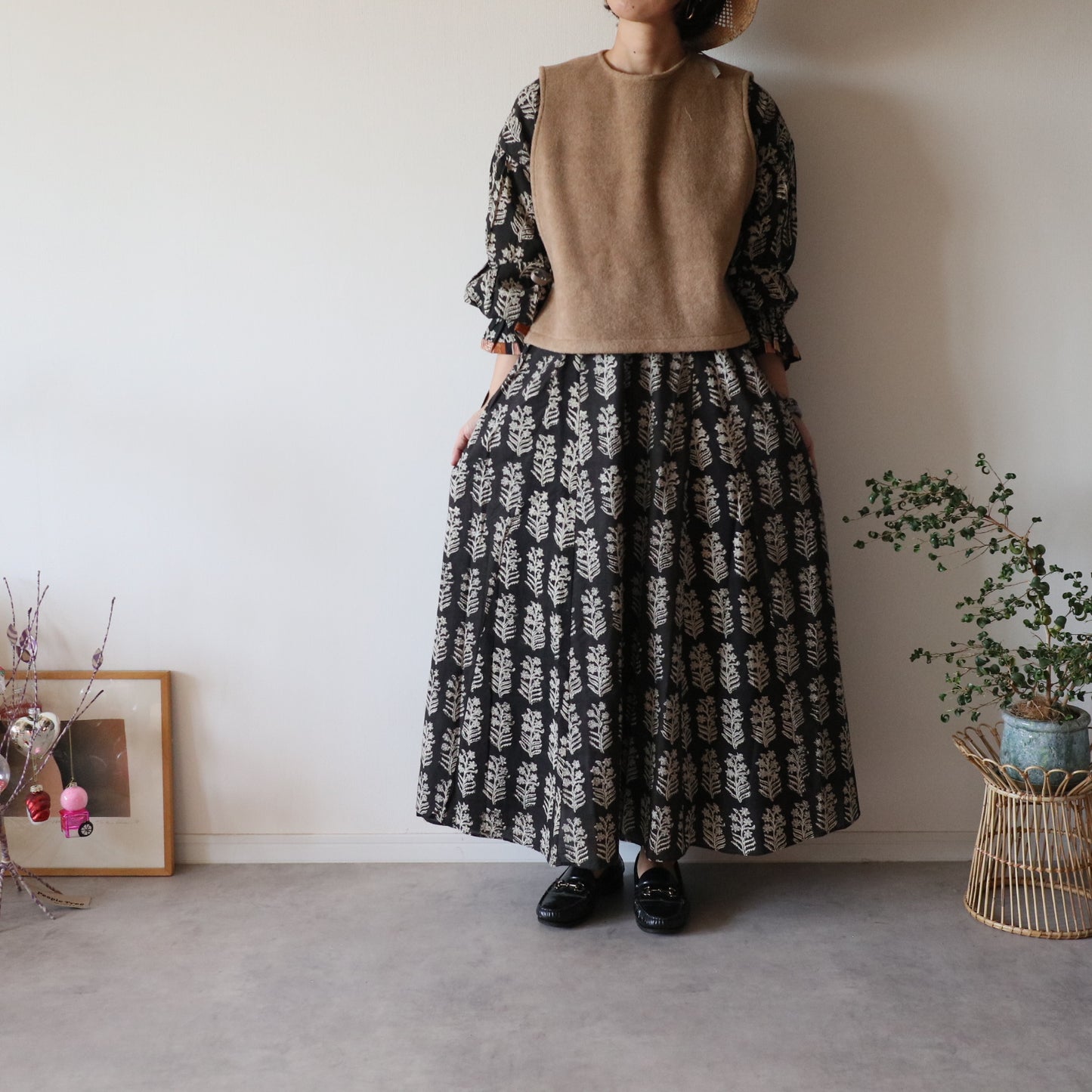 ふんわりあたたか side ribbon vest【camel】