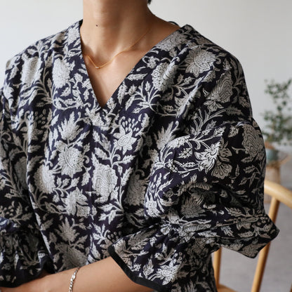 block print dress【deep navy】