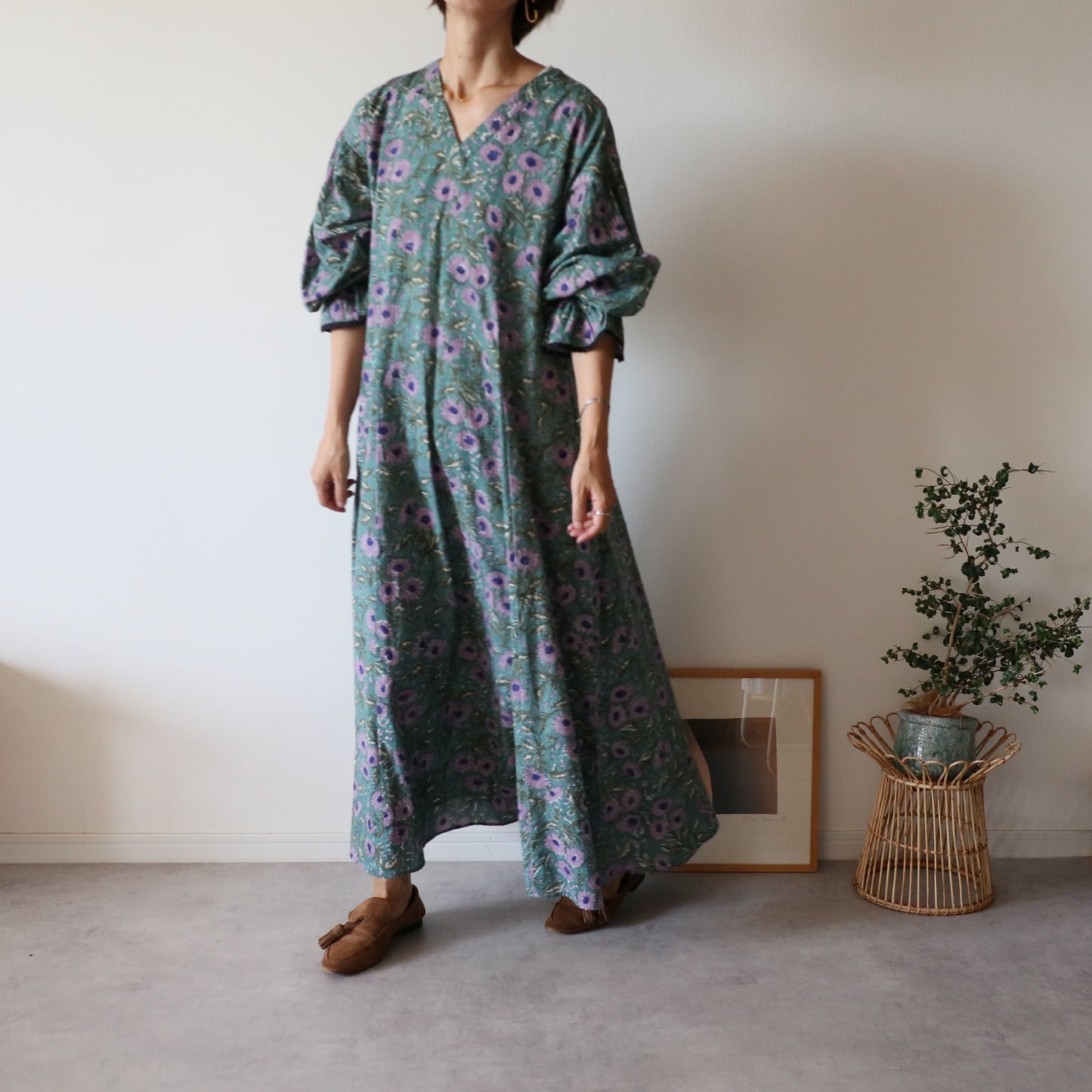 block print dress【green】