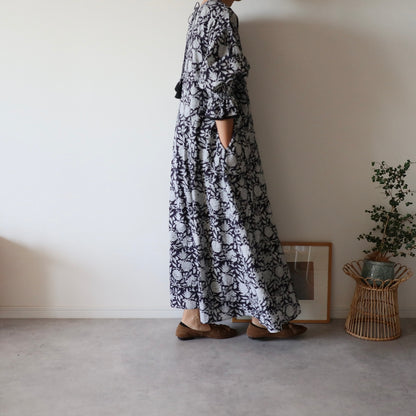 block print dress【deep navy】