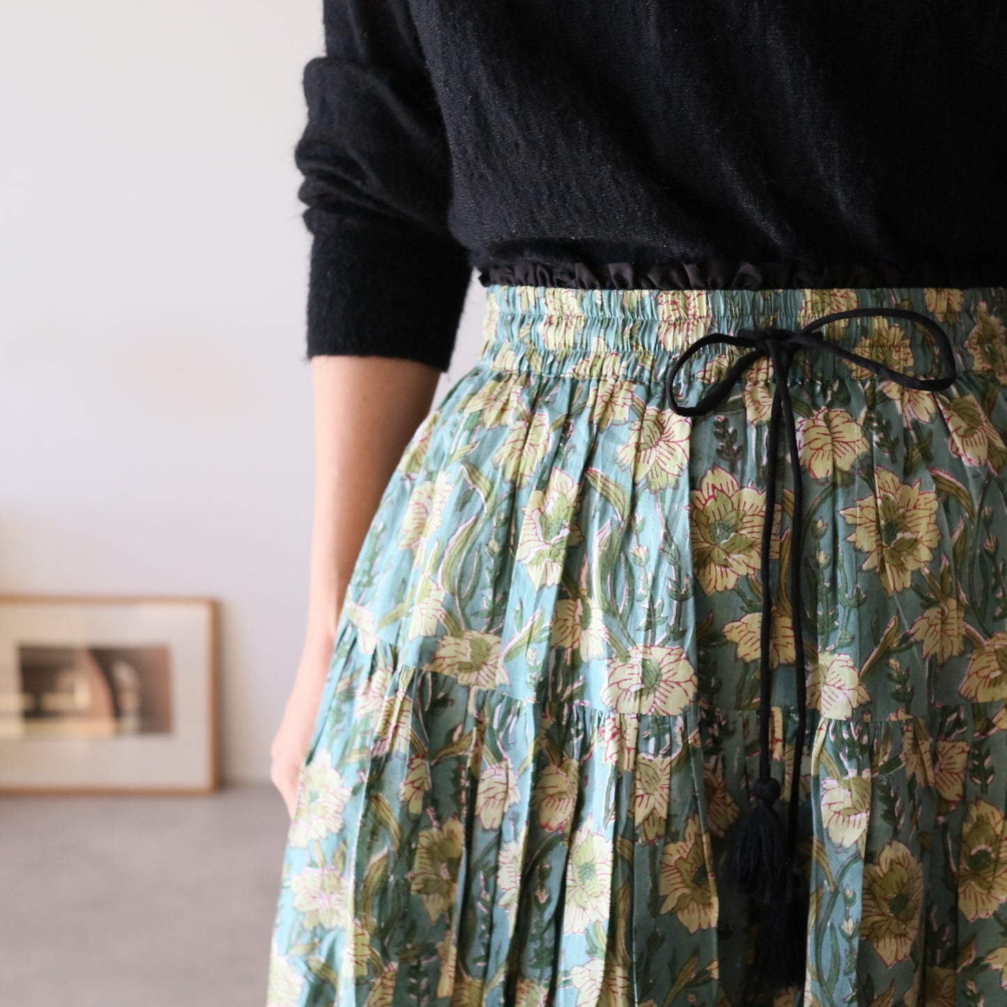 しなやかボリュームのティアードスカート -light green-