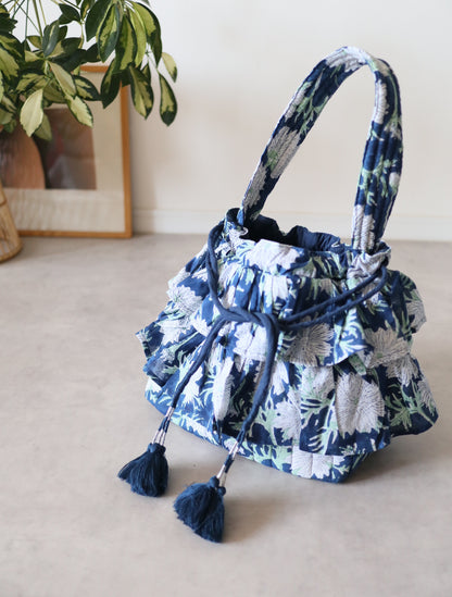 《即納》軽やかフリルの2wayキルトbag【navy】