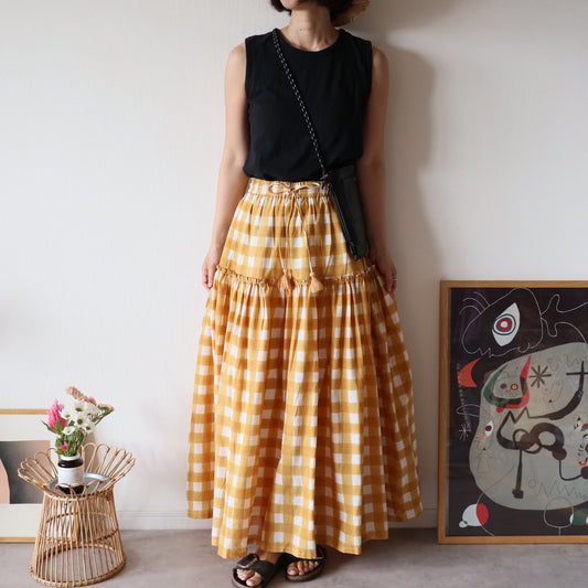 【受注】しなやかボリュームのティアードスカート -picnic yellow-