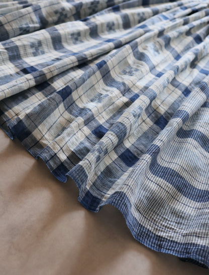 手織りジャムダニ綿の風纏うボリュームスカート【blue check】